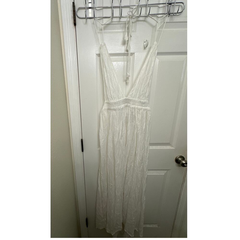 Women’s beach cover dress white with silver thread size large NWT